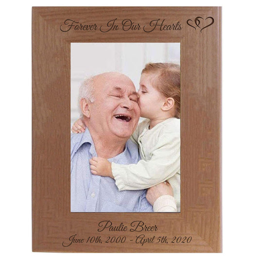 Forever In Our Hearts - Custom Personalized Laser Engraved Natural Alder Wood Memories Rest In Peace Personalized Picture Wooden Photo Hanging/Tabletop Custom Memorial Remembrance Frame (4x6- - WoodArtSupply