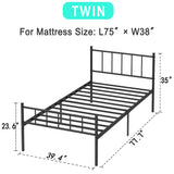 HAFENPO Twin Size Platform Bed Frame - Black Metal Bed Frame,Heavy Duty Base with Headboard and Footboard,Steel Slat Support,No Box Spring Needed,Easy to Assemble,Suitable for Bedrooms HAFENPO