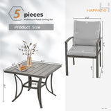 HAPPATIO 5-Piece Patio Outdoor Dining Set - All Aluminum Outdoor Patio Table and Chairs Set for 4 Includes 1 Square Dining Table and 4 Dining Chairs, Patio Outdoor Dining Set for Lawn or Garden HAPPATIO