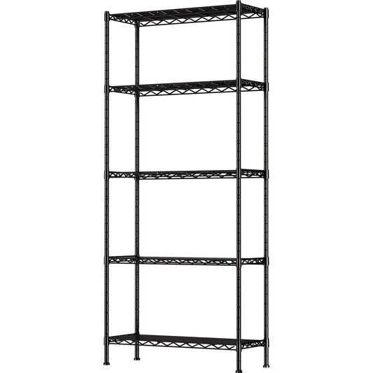 GIOTORENT 5-Wire Garage Shelving Storage Shelves, Metal Shelf Organizer 1750Lbs Capacity, Kitchen Storage Adjustable Shelf for Laundry Bathroom Pantry Closet, Black 36.2''L x 14''W x 72.3''H