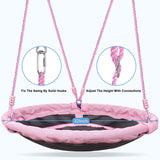 Lunafun Swing Set, 440lbs, Heavy-Duty A-Frame Metal Outdoor Swing Stand, 1 Saucer & 1 Belt Swing seat for Playground, Backyard Pink Lunafun