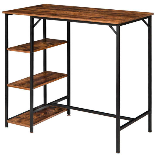 IBUYKE 40” Rustic Brown Bar Table with 3 Storage Shelves - Versatile High Dining and Standing Desk