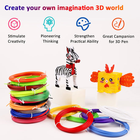3D Pen Filament 400 Feet 20 Colors, dikale 3D Printing Pen Refills PLA Bonus 250 Stencil eBook, 3D Printer Pen Filament 1.75mm Smooth Printing dikale