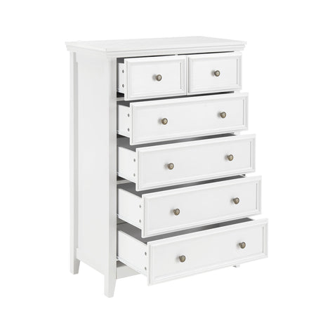 Ball & Cast Farmhouse 6 Drawer Dresser, Chest of Drawers with Vintage Carved Flower Handle and Wood Grain Tabletop, Anti-Tipping Design,31.5" Wide Storage Organizer for Bedroom, Living Room,White Ball & Cast