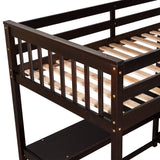Twin Size Loft Bed with Desk & 4-Storage Shelves, Wood Loft Bed Frame with Safety Guard Rail and Under-Bed Desk, Noise Free, No Box Spring Needed, Espresso Bellemave
