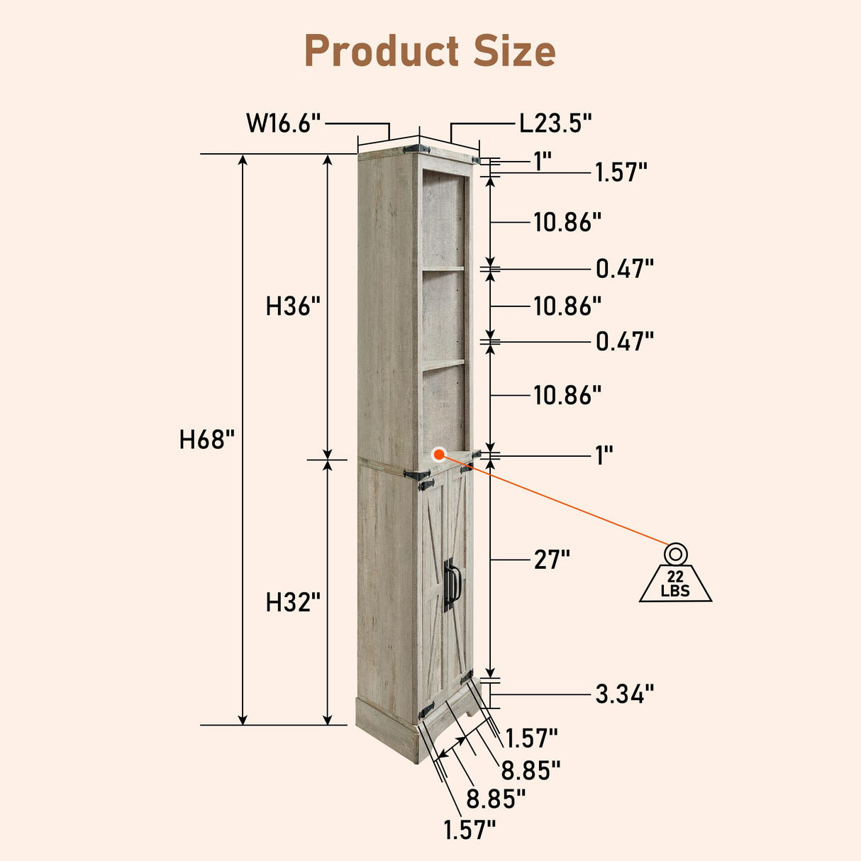 OKD Tall Corner Cabinet, Farmhouse Storage Cabinet with Barn Door Design & Adjustable Shelves, Home Space Saver for Bathroom, Living Room, Light Rustic Oak OKD