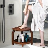 Bamboo Corner Shower Stool for Shaving Legs Foot Rest, Waterproof Bath Bench Seat with Storage Shelf for Bathroom Inside Shower, Hold Up to 450Lbs(Walnut) KingPavonini
