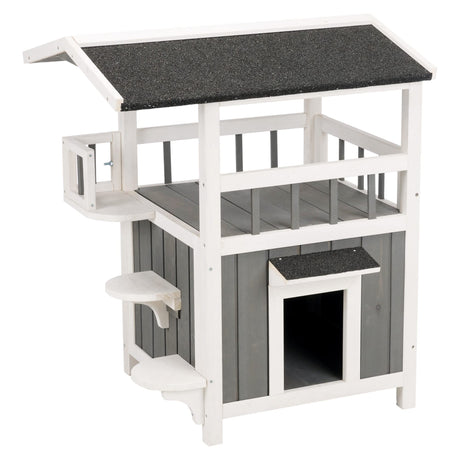 TRIXIE Pet Home with Covered Balcony, Elevated Cat House, Weatherproof Shelter, Ideal for Cats and Small Dogs TRIXIE