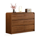 Modern 6 Drawer Dresser, 47-Inch Wood Chest of Drawers, Curved Anti-Collision Design, Mid-Century Storage Cabinet, Pre-Embedded Slots, Natural Texture, for Bedroom, Living Room, TV Stand, Nursery Messenya