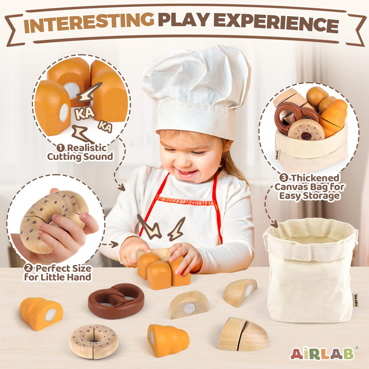 Wooden Play Food Bakery Toy Sets for Kids Kitchen Grocery Pretend Fake Food Accessories Playsets for Kids Ages 4-8 Birthday Gift for Boys Girls Educational Toys Airlab