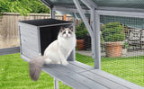 Grvee Cat Run Large Cat Enclosure Wooden Cat Catio Outdoor Kitty House with Bridges, Walks, Small Houses, Roof Cover 110 Inch Garvee