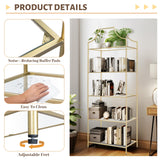 GIFTTROVE 5 Tier Bookshelf, Metal Book Shelf for Storage, Tall Storage Display Bookcase, Modern Open Book Case for Bedroom, Living Room, Glass Office Organization Shelf, 66.3" X 26" X 13" GIFTTROVE