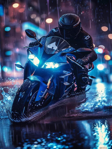 DIY 5D Diamond Painting Kits for Adults Diamond Art Motorcycle in The Rainy Night Rhinestone Diamond Embroidery Motorcycle Craft Kits for Living Room Bedroom Wall Decor Gift 12x16in / 30x40cm BRTITA