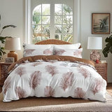 OAITE Duvet Cover Twin Size,Reversible Leaf Brown Duvet Cover Set with Zipper Closure, 3 Pieces Modern Patterns Soft Microfiber Bedding Set with 8 Ties(68’’*90’’,2 Pillow Cases) OAITE