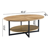 JESONVID Solid Wood Oval Coffee Table with Cross Metal Legs, 43.3in Modern Industrail Center Table with Open Shelf Cocktail Tea Table for Living Room Bedroom, Rustic Nature 1811 JESONVID