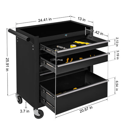 WAYTRIM 6-Drawer Metal Rolling Tool Chest with Wheels, Tool Storage Cabinet with Locking System，Toolbox with Wheels for Repair Shop, Garage, Warehouse, Workshop, 6-Drawer, Black