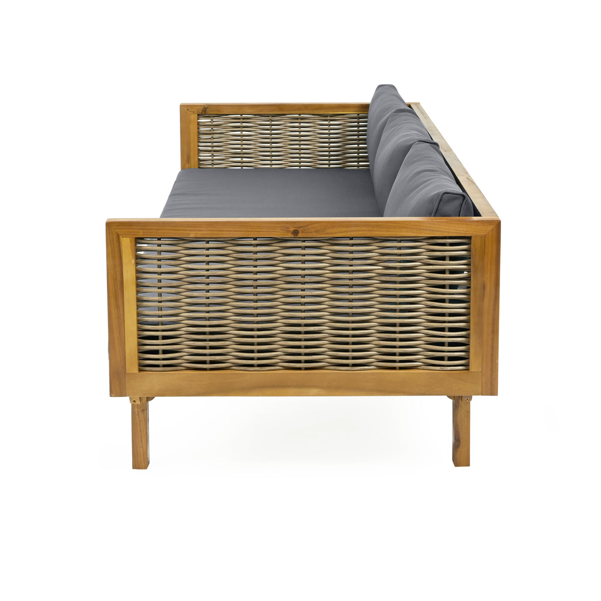 Merax 67.5" Outdoor Patio Daybed 3 Seater Sofa Bed,Acacia Wood Frame with Rattan Arm,Cushion & Pillow for Garden Merax