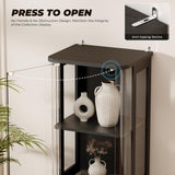 BROTTAR Rounded Display Cabinet with Glass Door, 4-Tier Curio Cabinet with 3 Color Lights for Collectibles, Glass Display Case with Transparent Full-Display Surface, Human Body Sensor, Black BROTTAR