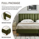 YUHUASHI upholstered Platform Bed Frame/King Bed Frame/Modern Geometric Double-Wing Design headboard/Velvet Fabric/Easy to Assemble no Noise (Grass Green, King (U.S. Standard)) YUHUASHI