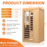 Far Infrared Sauna, Canadian Hemlock Wood Sauna Spa Room for Indoor,1062W 110V Low EMF Saunas with Control Panel and Integrated Speakers, Mini Home Sauna Room for One Person (Wood) OUTARFIE