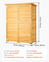 VEVOR Outdoor Storage Shed, Large Wooden Outside Storage Cabinet with Waterproof Roof and Metal Frame, Double Lockable Doors Garden Tool Shed Storage House Cabinet with Shelves, 55.1"x23.6"x67.5" VEVOR