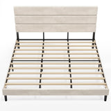 WLIVE King Size Upholstered Bed Frame, Velvet Square Tufted Headboard, Sturdy Metal & Wooden Slats Support, No Box Spring Needed, Beige WLIVE