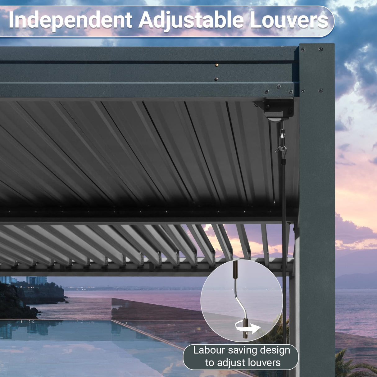 SHPAI 10’ x 16’ Louvered Pergola, Outdoor Pergola Aluminum Frame with Adjustable Rainproof Metal Roof, Permanent Sun Shade with Drainage System for Backyard, Garden and Lawn (Grey) SHPAI