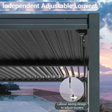 SHPAI 10’ x 16’ Louvered Pergola, Outdoor Pergola Aluminum Frame with Adjustable Rainproof Metal Roof, Permanent Sun Shade with Drainage System for Backyard, Garden and Lawn (Grey) SHPAI