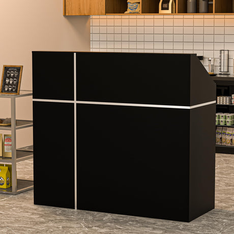 Spurgehom Reception Desk with Counter, Modern Front Table Equipped Lockers & Storage Shelves, 48-inch Checkout Counter with DIY Stripe for Lobbies, Salons, Retail, Home Offices, Reception Room Spurgehom