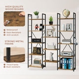 DSNAPE Triple Wide 5 Tier Bookshelf, 67" H Tall Industrial Bookcase with 14 Open Book Shelves, 4 Bonus Hooks and Adjustable Feet, Large Display Storage for Living Room, Office, Rustic Brown DSNAPE
