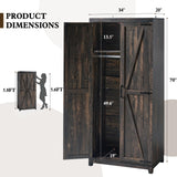 LUXOAK 70" Large Armoire Wardrobe Closet with Hanging Rod, Farmhouse Clothing Storage Cabinet with 2 Barn Doors, Wooden Tall Bedroom Armoires with Shelf, Dark Oak Wood LUXOAK