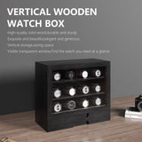 AUTOARK Wooden Watch Sunglass Display Case,12 Watch Box with Jewelry Drawer,Watch Eyeglass Holder with Window,Vertical Storage,Gift Idea,Black,AW-184 AUTOARK