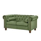 Asucoora Velvet Loveseat Couch, Rolled Arm 2-Seater Tufted Sofa with Nailhead Trim and 2 Neck Roll Pillows, Living Room Small Apartment Office Décor Green Asucoora
