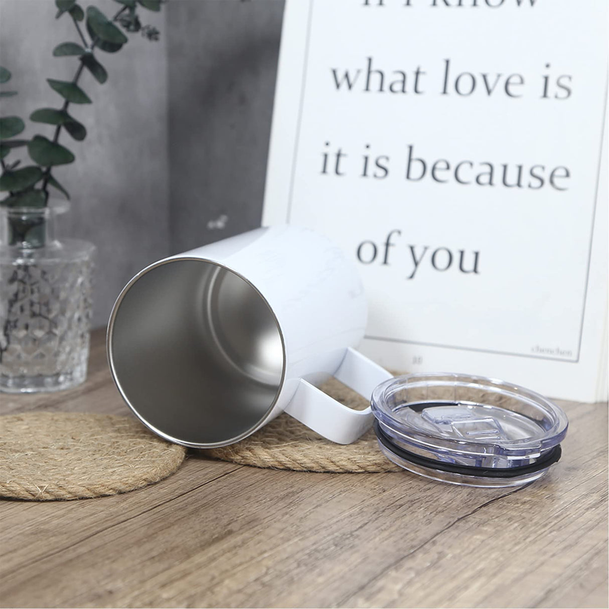 AGH 16oz Sublimation Mugs with Handle, 304 Stainless Steel Sublimation Coffee Mug with Splash-proof Lid, Vacuum Insulated Travel Beer Tea Mug Compatible with Cricut Mug Press, 4 Pack AGH