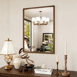 JISOSO 24X36 Inch Bathroom Mirror, Rectangular Bathroom Vanity Mirror, Walnut Wood Grain Framed Mirror for Wall, Tempered Glass, Anti-Rust, Horizontal/Vertical JISOSO