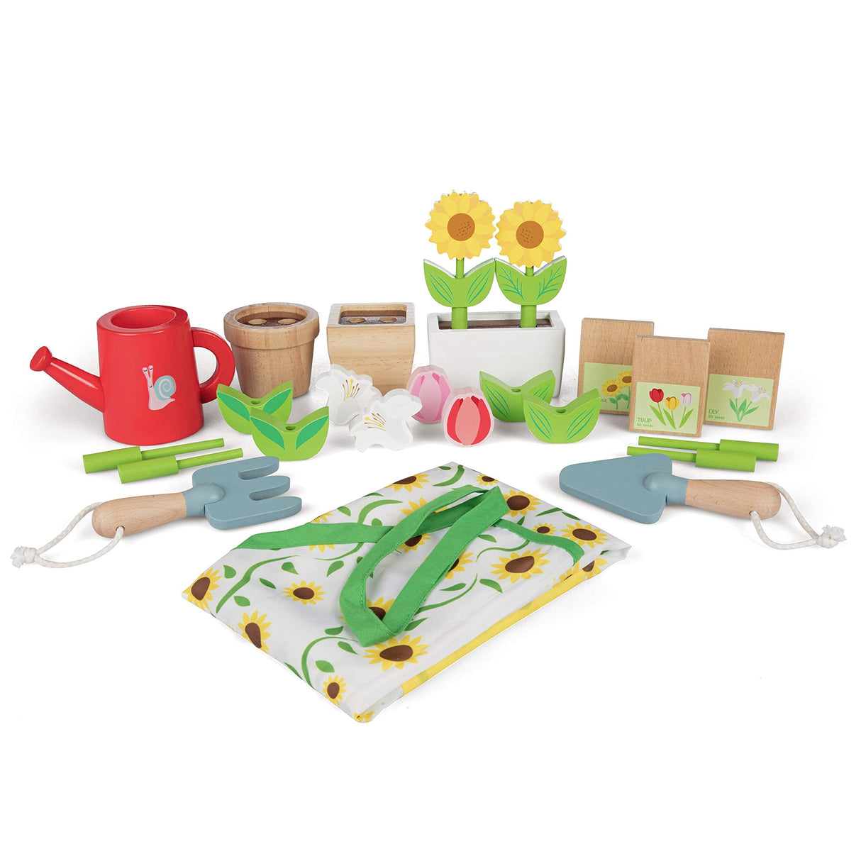 Svan Wooden Toy Gardening Center Indoor Playset - 22 Pc Garden Stand Set w Flowers Seed Packets Pots Shovel Rake Apron Watering Pot - Great Interactive & Fun Pretend Playtime, Gift for Boys or Girls Svan