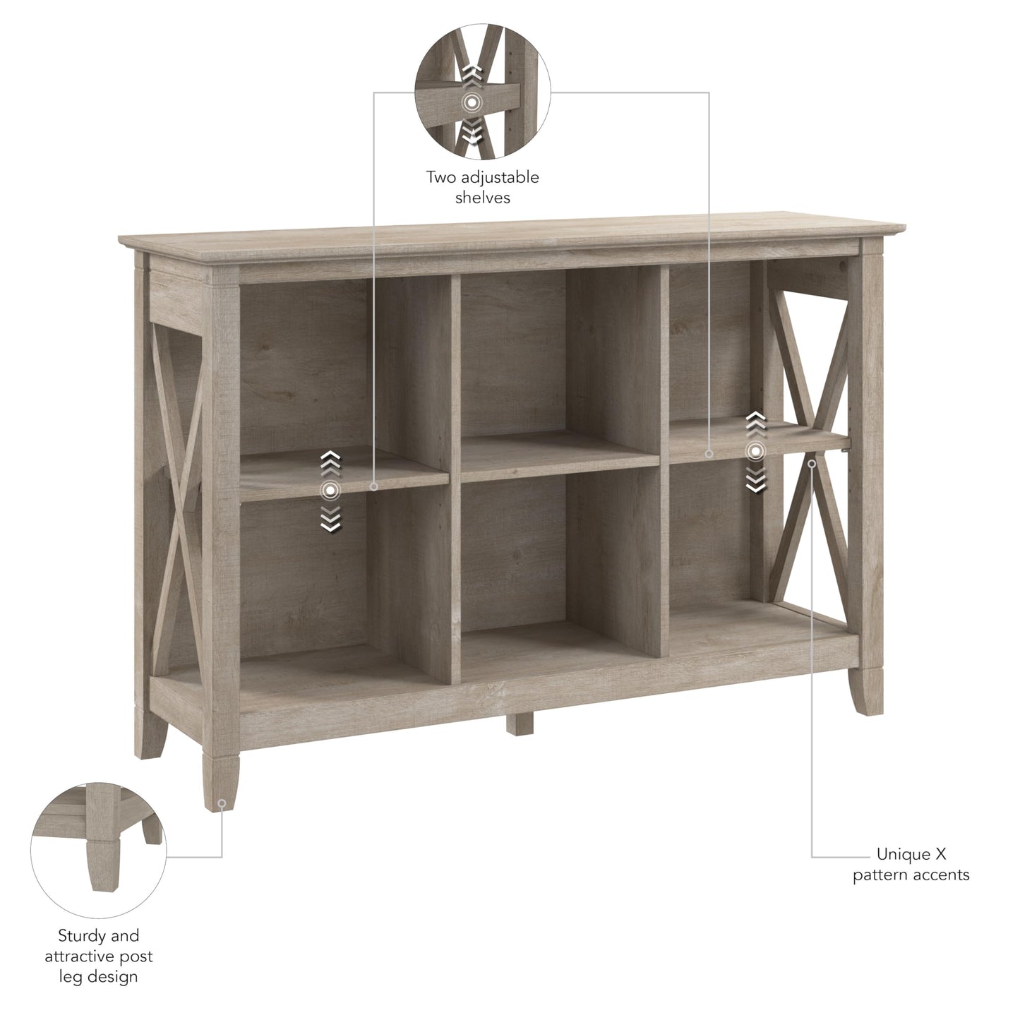 Bush Furniture Key West 6 Cube Bookcase in Washed Gray, Small Organizer for Home Office, Living Room, and Entryway - WoodArtSupply