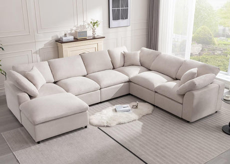 Siiejia Cloud Couch Modular Sectional Sofa Modern Oversized Couches with Ottoman 7 Seater L-Shaped Sofas Comfy Couches for Living Room Spacious Space Apartment Lounge, Cream Siiejia