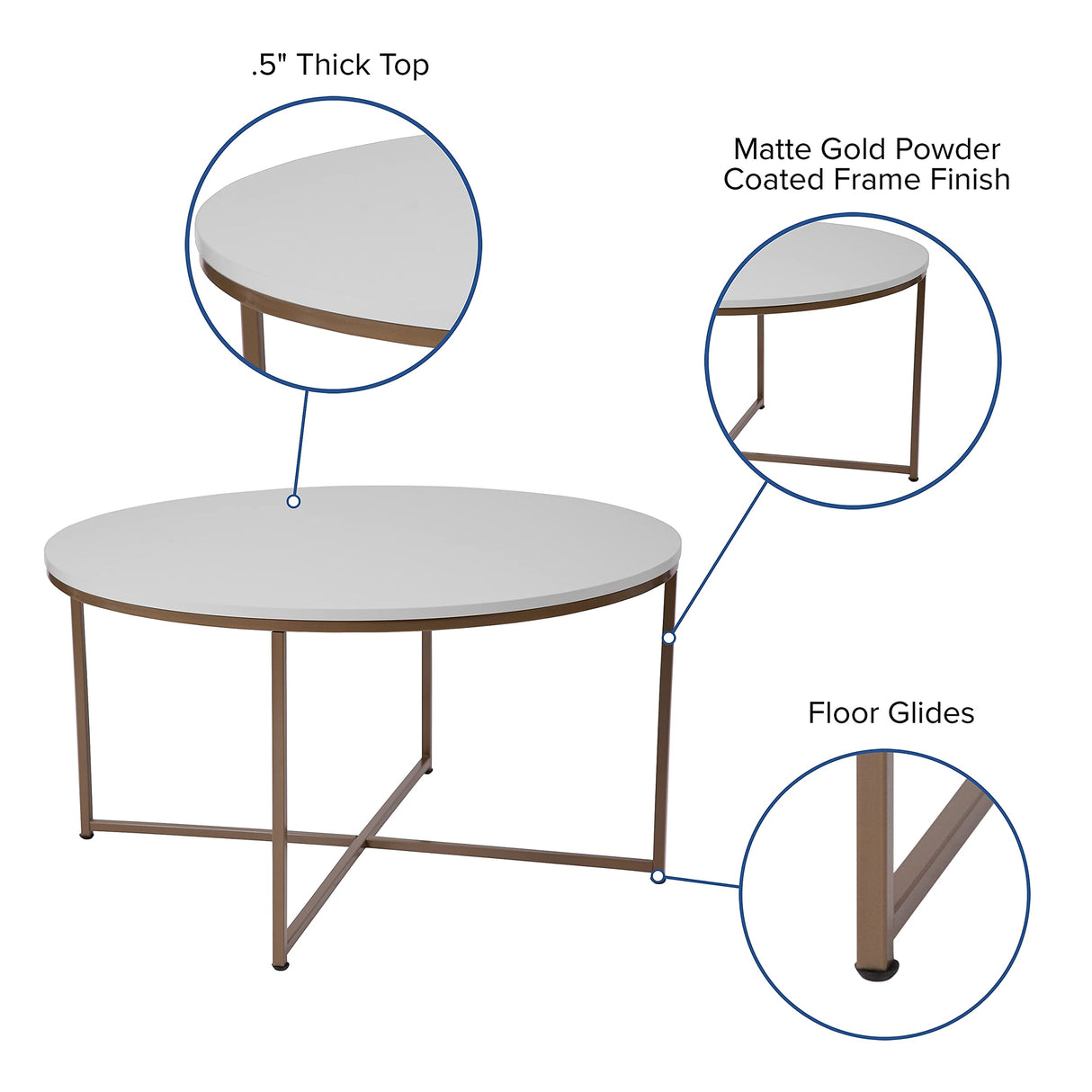 Flash Furniture Hampstead Collection Coffee Table - Modern White Finish Coffee Table - Crisscross Brushed Gold Frame Flash Furniture