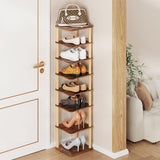 LUCKNOCK Vertical Shoe Rack, 8-Tier Tall Narrow Shoe Organizer for Entryway, Closet, Dorm & Small Spaces, Freestanding Wooden Shoe Shelf Tower for Boots, Sneakers, Heels. (Rustic Brown) LUCKNOCK