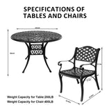 PATIO-IN 5 Piece Cast Aluminum Outdoor Dining Set, Outdoor Table and Chairs Set of 4, Patio Dining Set with 4 Chairs and 42" Round Table, Patio Conversation Set with 1.97" Umbrella Hole PATIO-IN