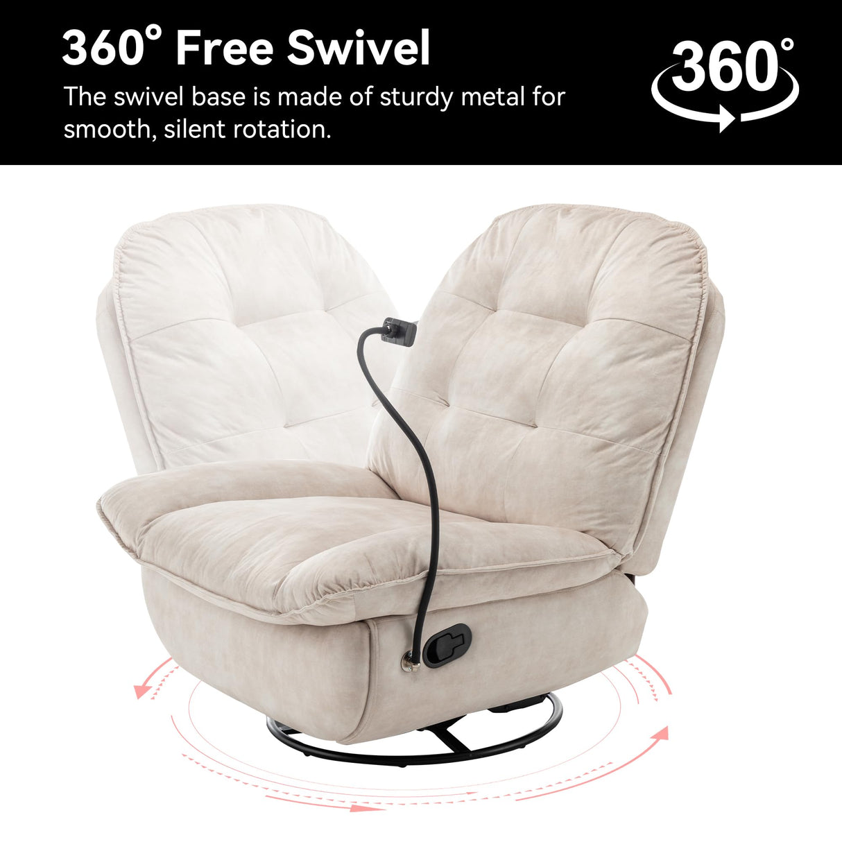 LEHZROAJ Swivel Rocker Recliner Chair for Adult, Power Glider Nursery Rocking Chair, Armless Single Recliner Sofa for Living Room, Oversized & Overstuffed, Phone Holder Included, White LEHZROAJ