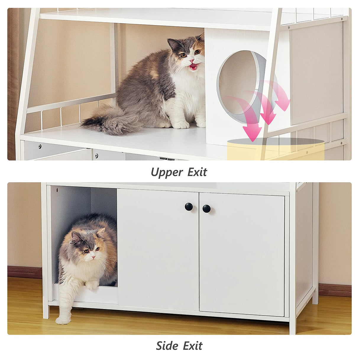 Redlife Cat Litter Box Enclosure Furniture, 2-in-1 Litter Box Furniture with Charging Socket 2 Shelves, Washroom Hidden Indoor Cat Cabinet, 53'' Wooden Pet Cabinet White Redlifeᅟᅠ