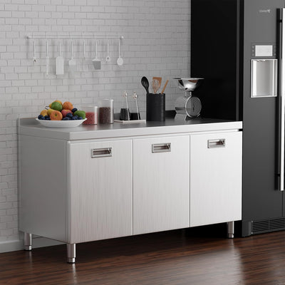 ZZV Stainless Steel Table Cabinet for Prep & Work 21 x 59 Inch, Heavy Duty Prep Table with 3 Pull-Out Doors, Commercial Workbench with Cabinet for Kitchen, Restaurant, Hotel, Garage, and Warehouse