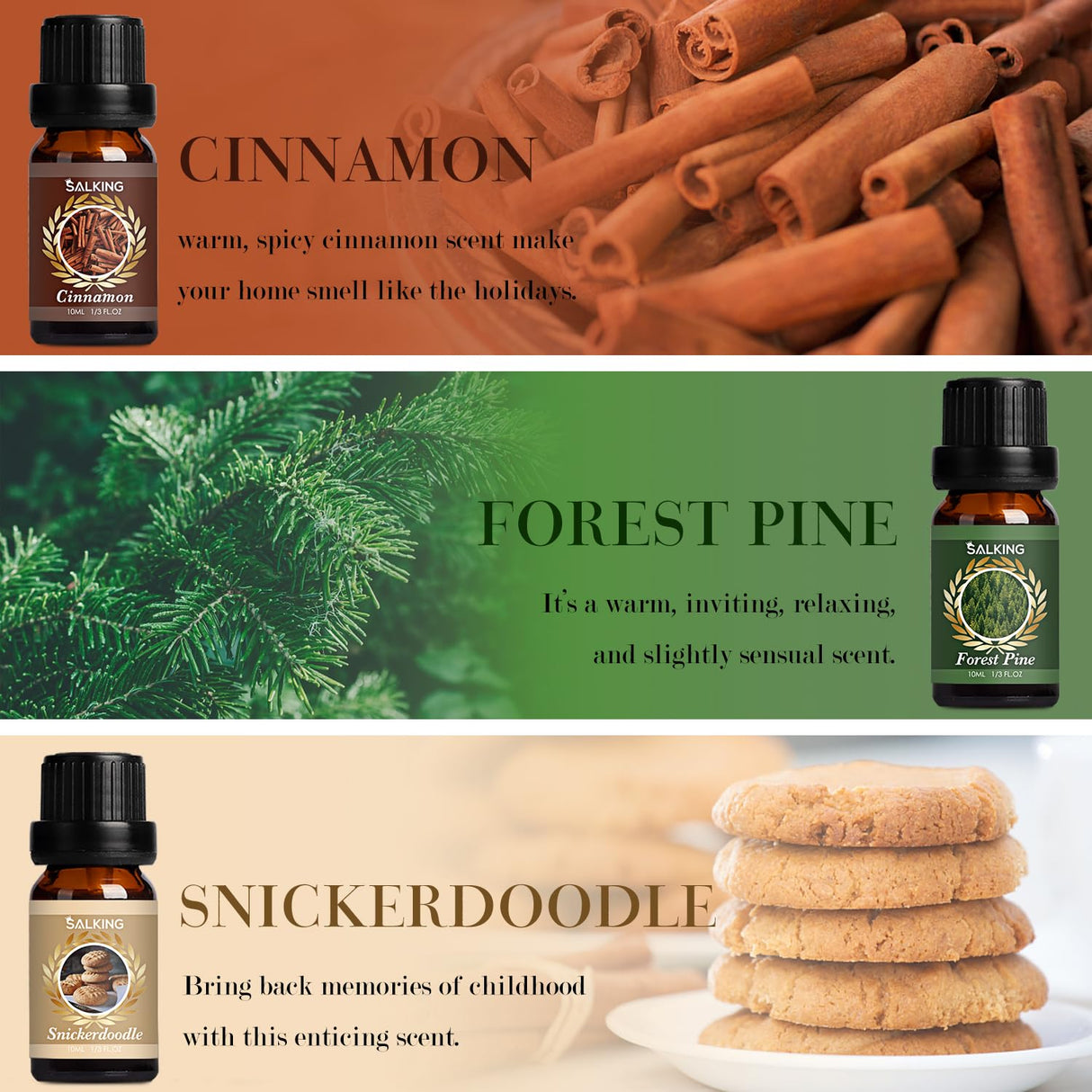 SALKING Autumn Fragrance Oils, Premium Fall Essential Oils for Diffuser, Scented Oils Gift Set for Soap Candle Making Scents - Cinnamon, Pumpkin Spice, Apple Cider, Vanilla, Forest Pine, Snickerdoodle SALKING
