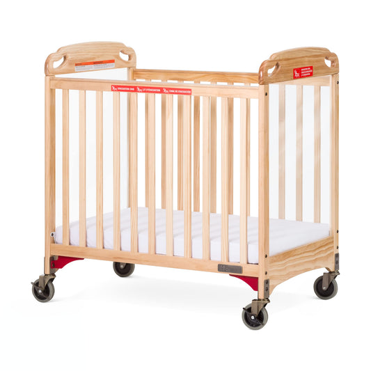 Child Craft Safe Haven Daycare Evacuation Wooden Compact Portable Crib with 4" Casters, Features Clearview End Panels, Durable Wood Construction, Easy Grib Handles, Fits Through Doorways (Natural)