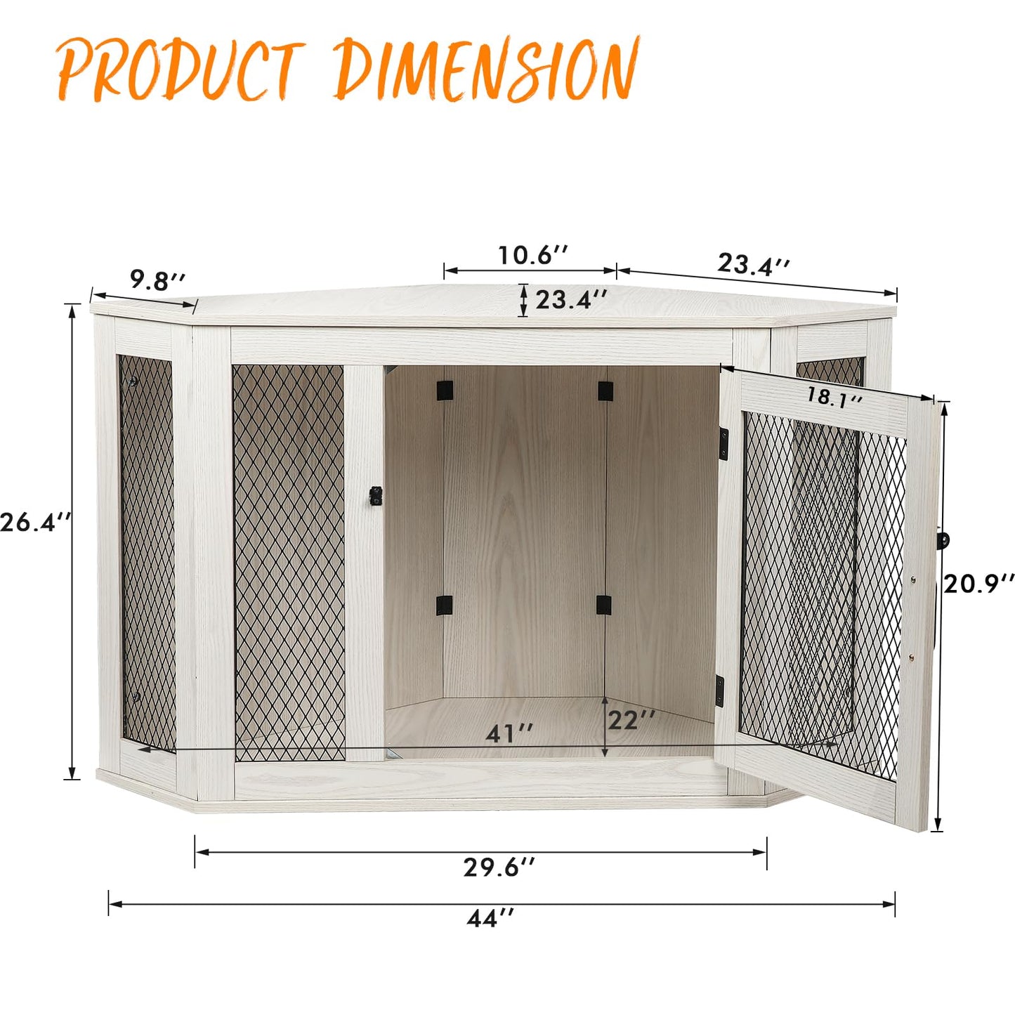 PUKAMI Corner Dog Crate Furniture,44/58inch Wooden Dog Kennel Furniture with Mesh,Decorative Wood Dog House for Indoor use,Dog Crate for Small/Medium/Large Dog,Perfect for Limited Room - WoodArtSupply