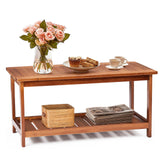VINGLI Outdoor Wooden Coffee Table, 2-Tier Storage Rectangle Patio Coffee Table for Outside, Solid Wood Low Outdoor Table for Balcony Porch and Deck VINGLI