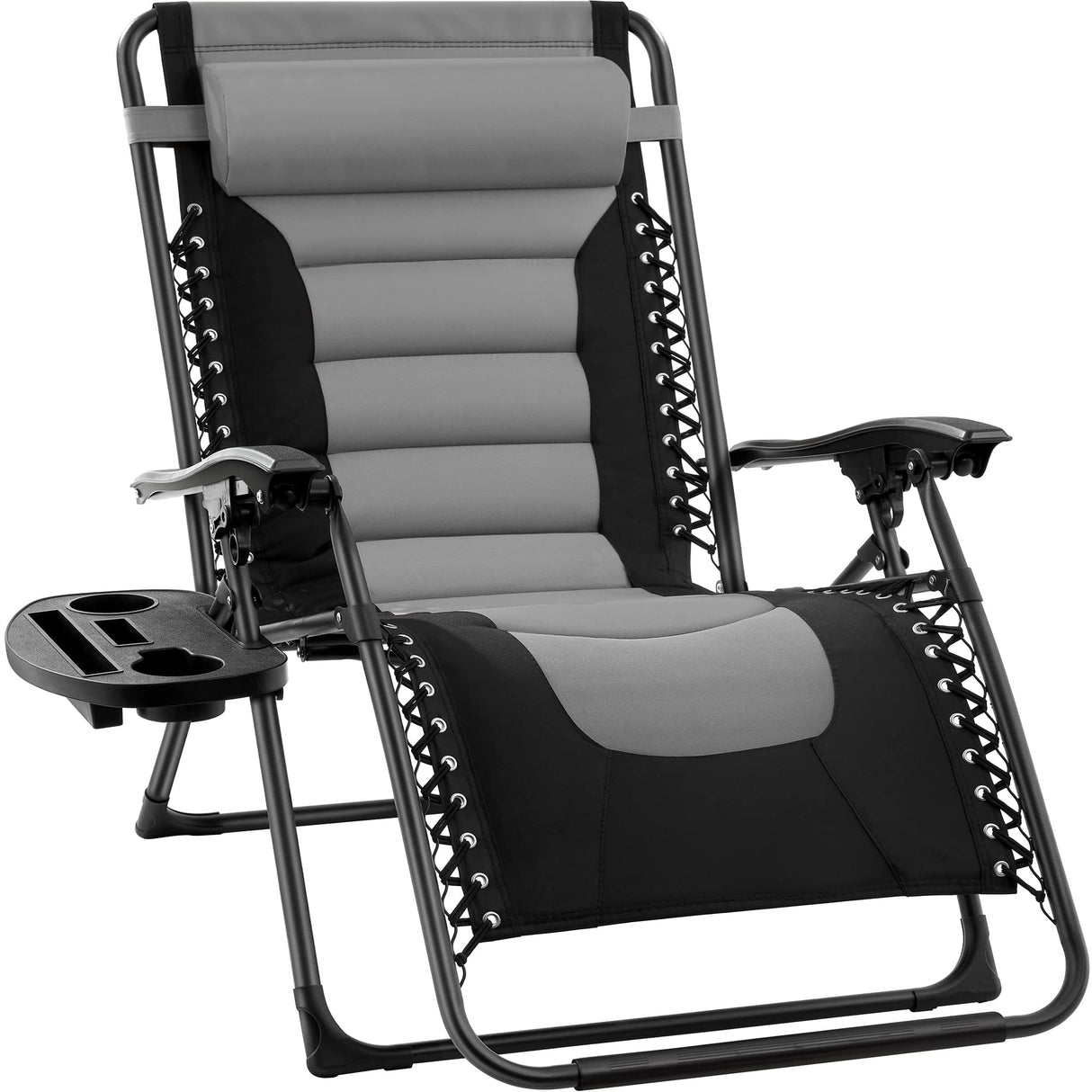 Best Choice Products Oversized Padded Zero Gravity Chair, Folding Outdoor Patio Recliner, XL Anti Gravity Lounger for Backyard w/Headrest, Cup Holder, Side Tray, Polyester Mesh - Black/Gray Best Choice Products