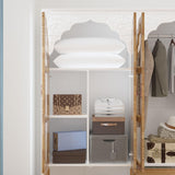 FAMAPY Farmhouse 4 Door Wardrobe with Glass Doors & Storage Cabinet, Armoire Wardrobe Closet with Hanging Rod & 3 Drawers, Art Decor Armoire Closet White and Oak (57.5”W x 20.3”D x 75.7”H) FAMAPY